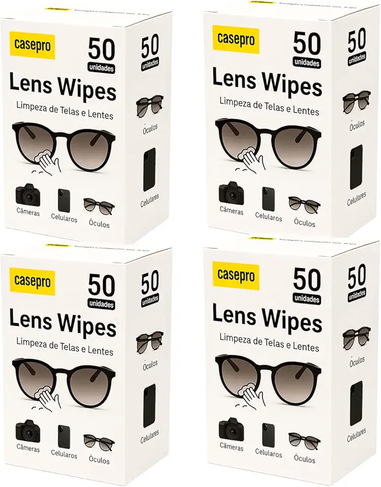 Combo 200 Lenços de Limpeza para Óculos, Lenços para Limpar Lentes, Embalados individualmente, Lens Wipes