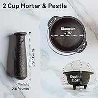 Vista 2 de 4.75 inch Cast Iron Mortar and Pestle Set 2 Cup Spice Grinder