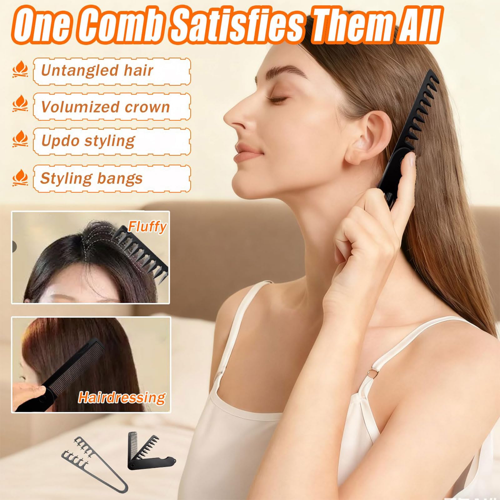 Peine Texturador, peine voluminoso con dientes anchos, diseño plegable para viaje, set con dientes anchos y finos para uso dual, accesorio para peinados con flequillo