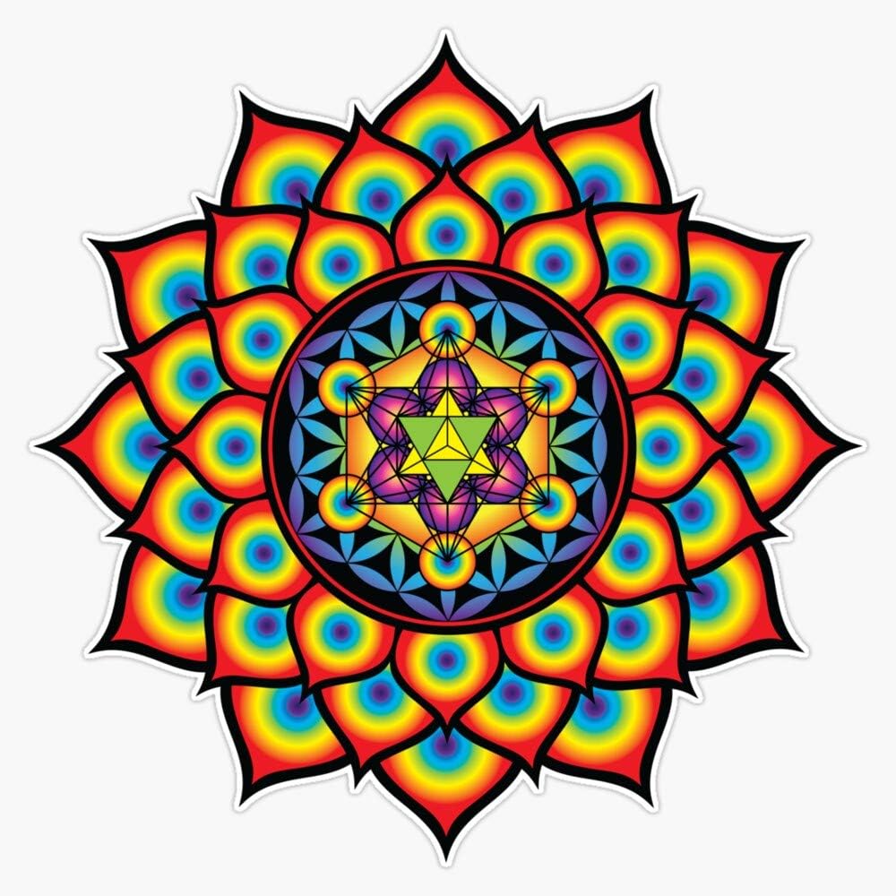 Flower of Life Metatron's Cube Sacred Geometry Mandala Rainbow Psychedelic Spiritual Waterproof UV Resistant Durable 5 Inch Reusable Magnet
