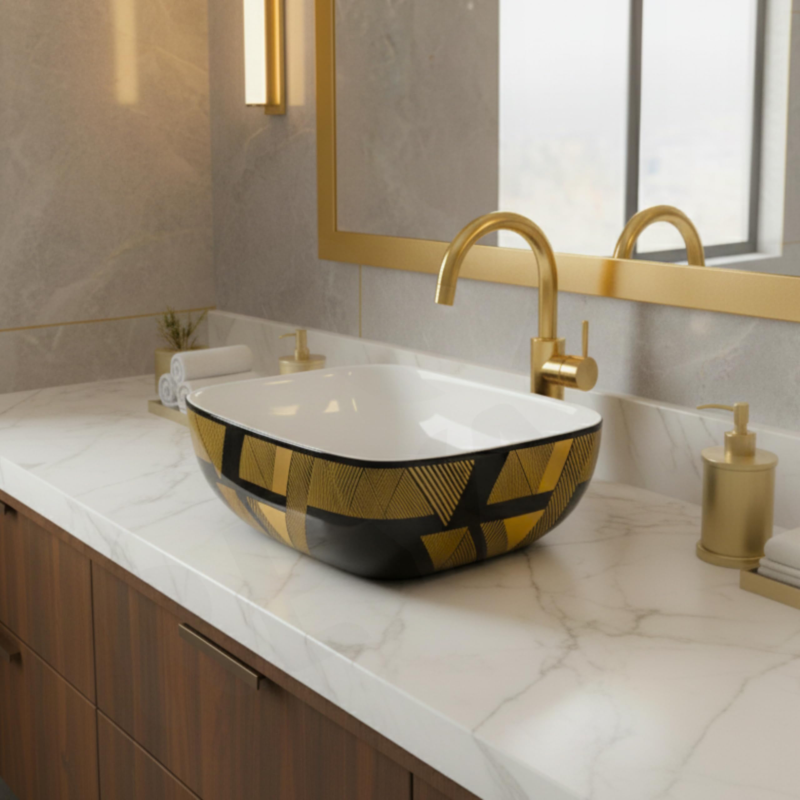 Reyal Ceramic Wash Basin - Modern Vessel Sink -10