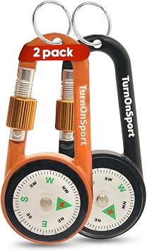 2 Pack Carabiner Clip On Compass Hiking - Compact Compass Keychain Backpacks | Small Pocket Magnetic Compass Keychain for Kids - Twist Lock | Keyring Keychains Outdoor Survival Camping