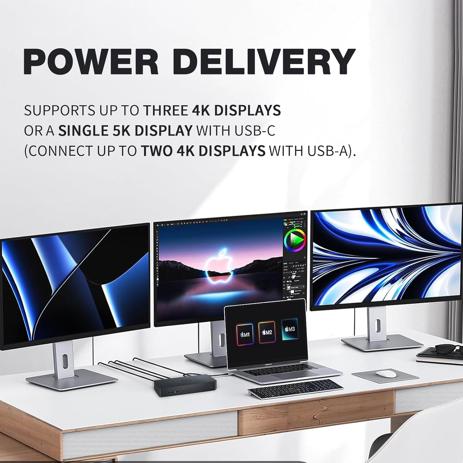 Dell D6000S Docking Station, Performance Universal Dock with USB-C/USB-A PowerShare Options, Connect Upto Three 4K Displays with 130W Adapter + HDMI Cable + DisplayPort Cable