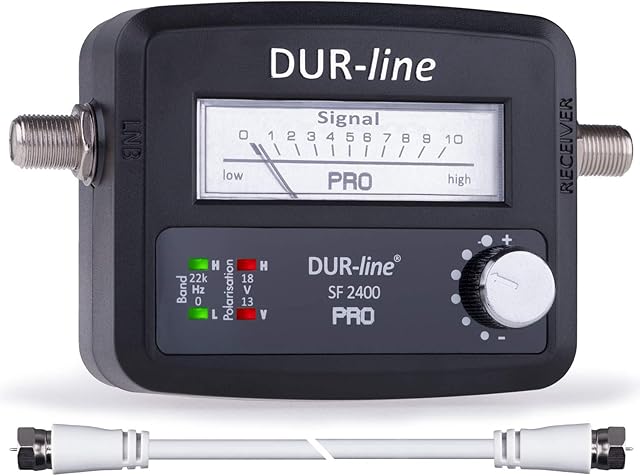 Dur-Line® SF 2400 Pro Miernik do Dokładnego Ustawienia Cyfrowej Anteny Satelitarnej, w Zestawie Kabel F i Instrukcja Obsługi w Języku Niemieckim, Czarny