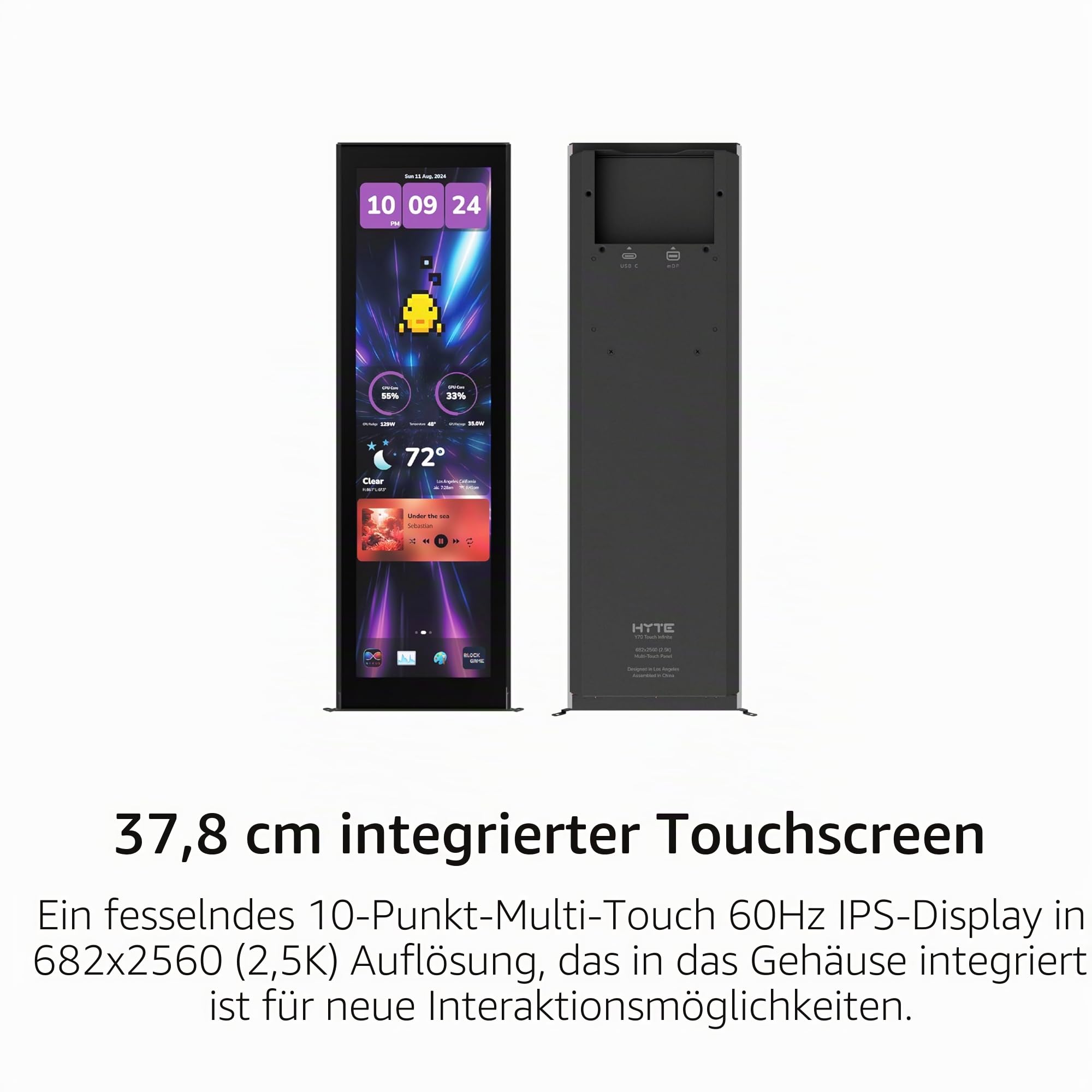 Hyte Y70 Touch Infinite Dual Chamber ATX Mid Tower Modernes ästhetisches Gehäuse mit integriertem 2,5K LCD-Touchscreen - Pitch Black