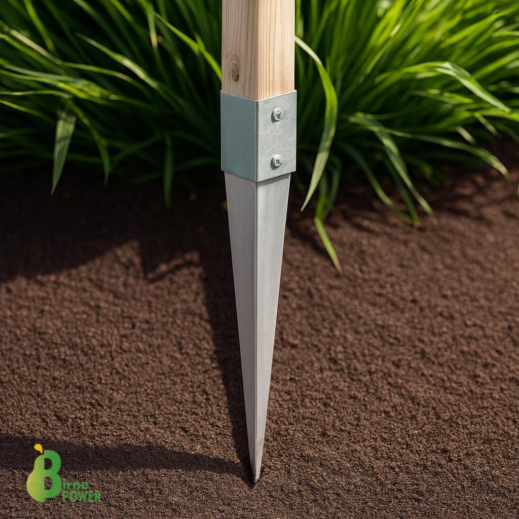 BirnePower Pfostenträger 6er Set 121x121 mm Einschlagbodenhülsen Pfostenanker Square Erdanker Erdspieß Bodenanker Einschlaghülse aus Stahl zum Einschlagen für Holzpfosten Feuerverzinkt Länge 900 mm