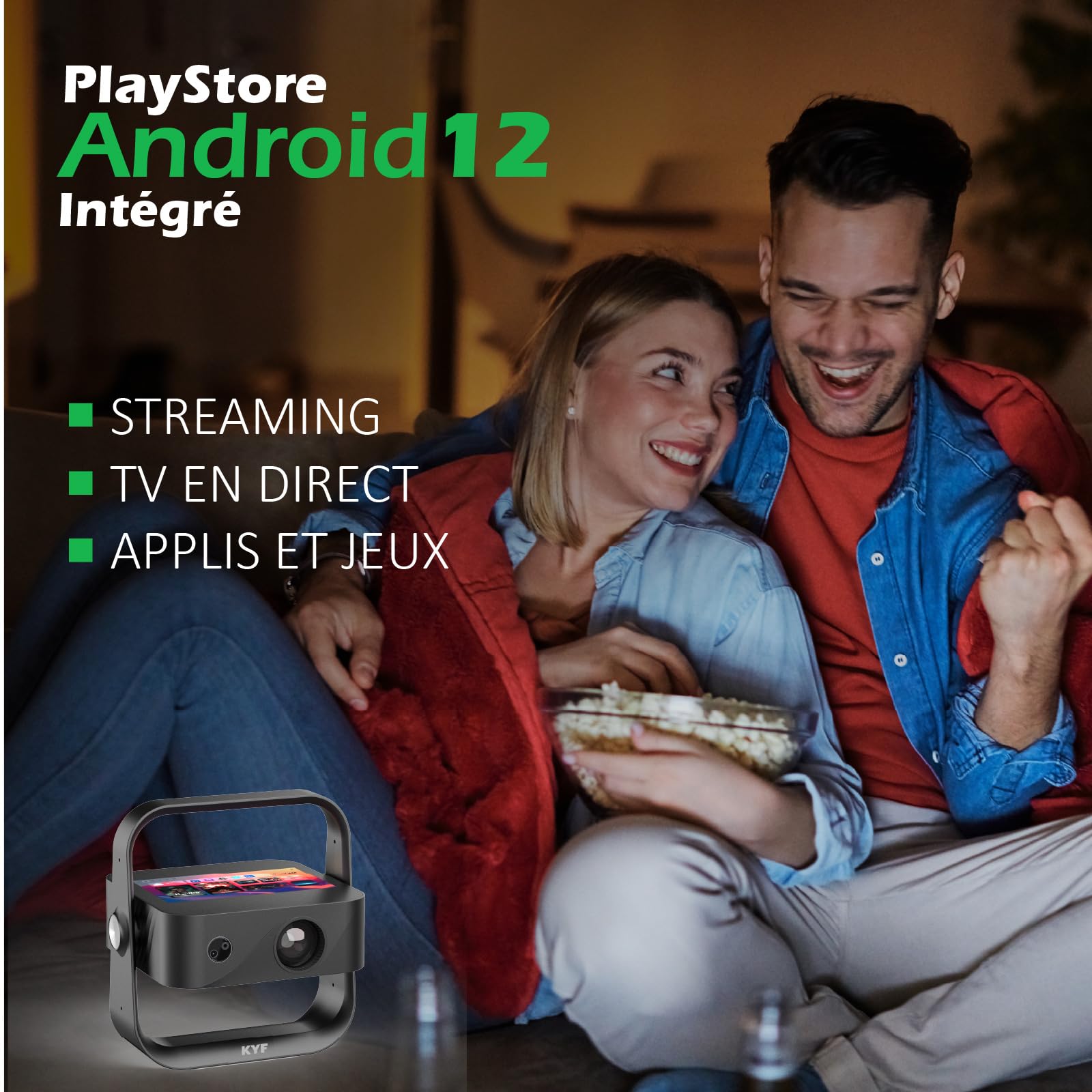 Beamer Ultra HD 4K Android 9 mit 17,8 cm (7 Zoll) KYF Touchscreen, 4K, 6000 Lumen, WLAN 6, Bluetooth 5.1, Autofokus