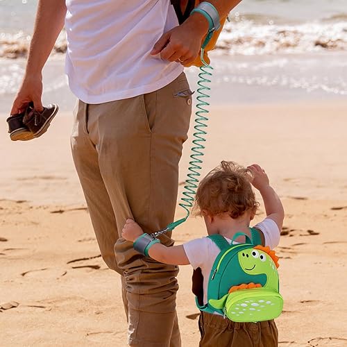 Vista 7 de Accmor Mochila con arnés para niños pequeños con correa, lindas mochilas con dinosaurios con enlace antipérdida en la muñeca, lindas pulseras