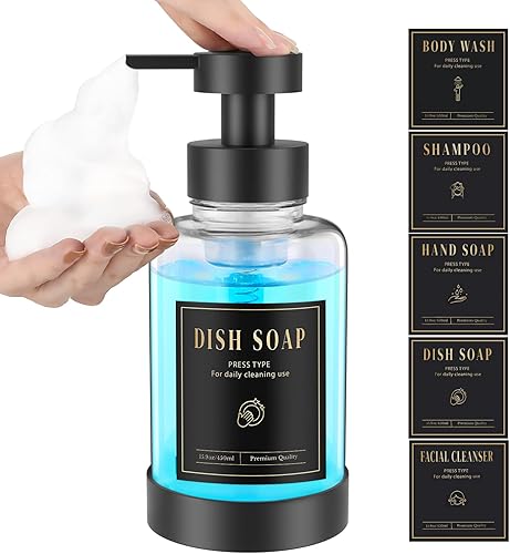 Luxspire Dispensador de jabón espumoso, dispensador de jabón con bomba de espuma de vidrio, dispensador de jabón de manos antideslizante con 5