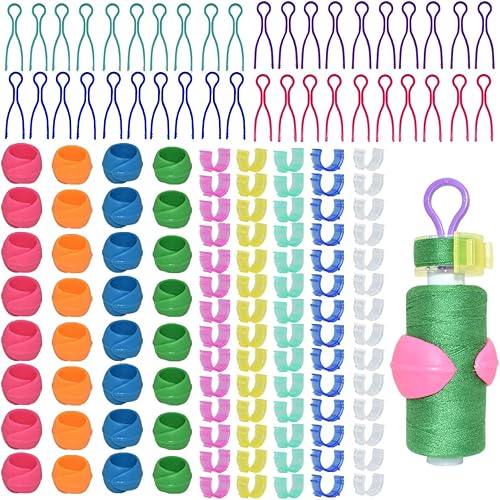 142 clips organizadores de hilo de bobina, 70 clips de soporte de bobina, soporte de clips de hilo de color, 32 soportes de silicona para bobina, 40