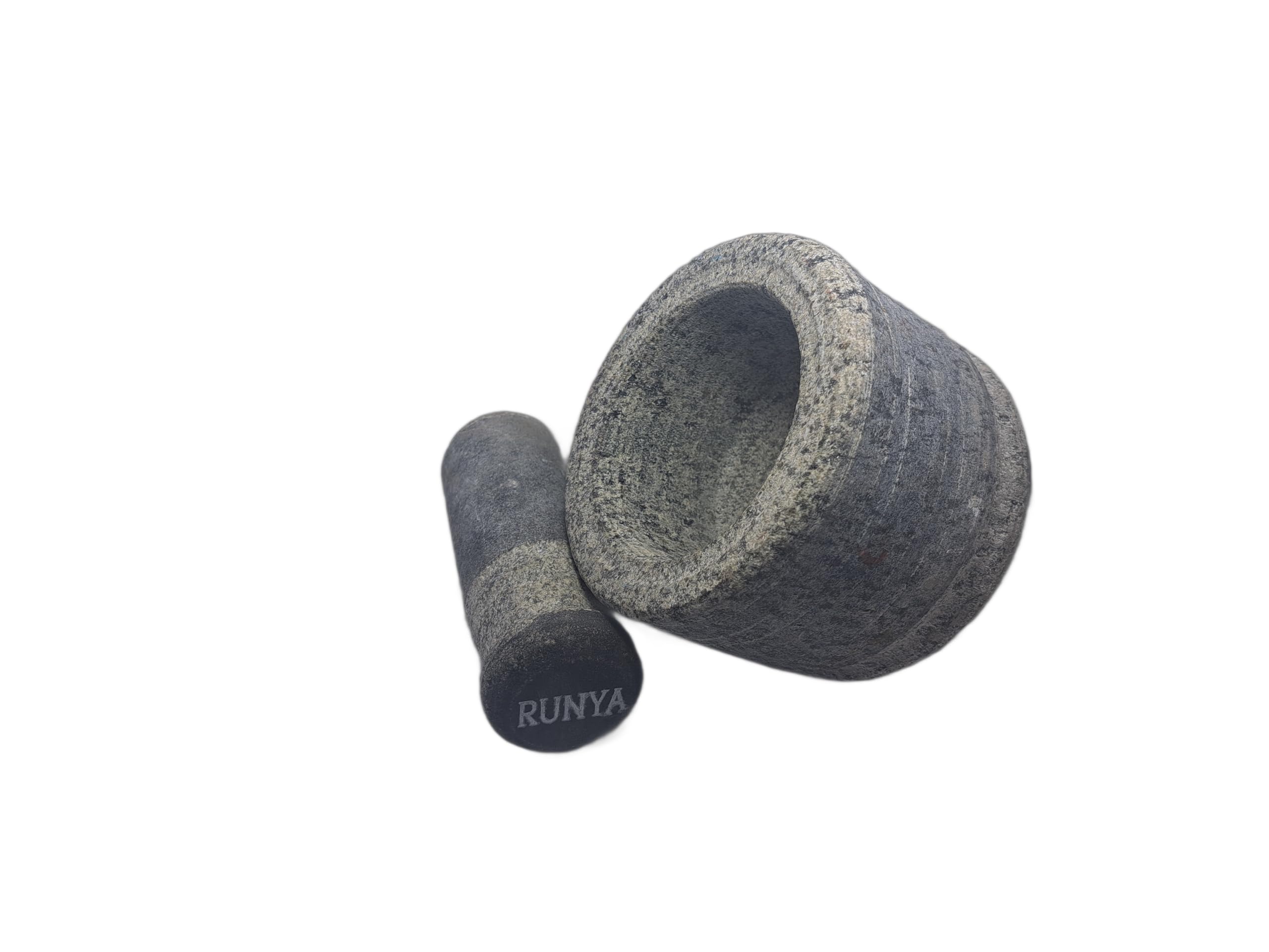 RUNYA™ Stone Mortar and pestle set for spices,natural stone/Khalbatta Okhli Masher/Kharal/idi kallu/hand grinder/crusher, herbs and spices grinder