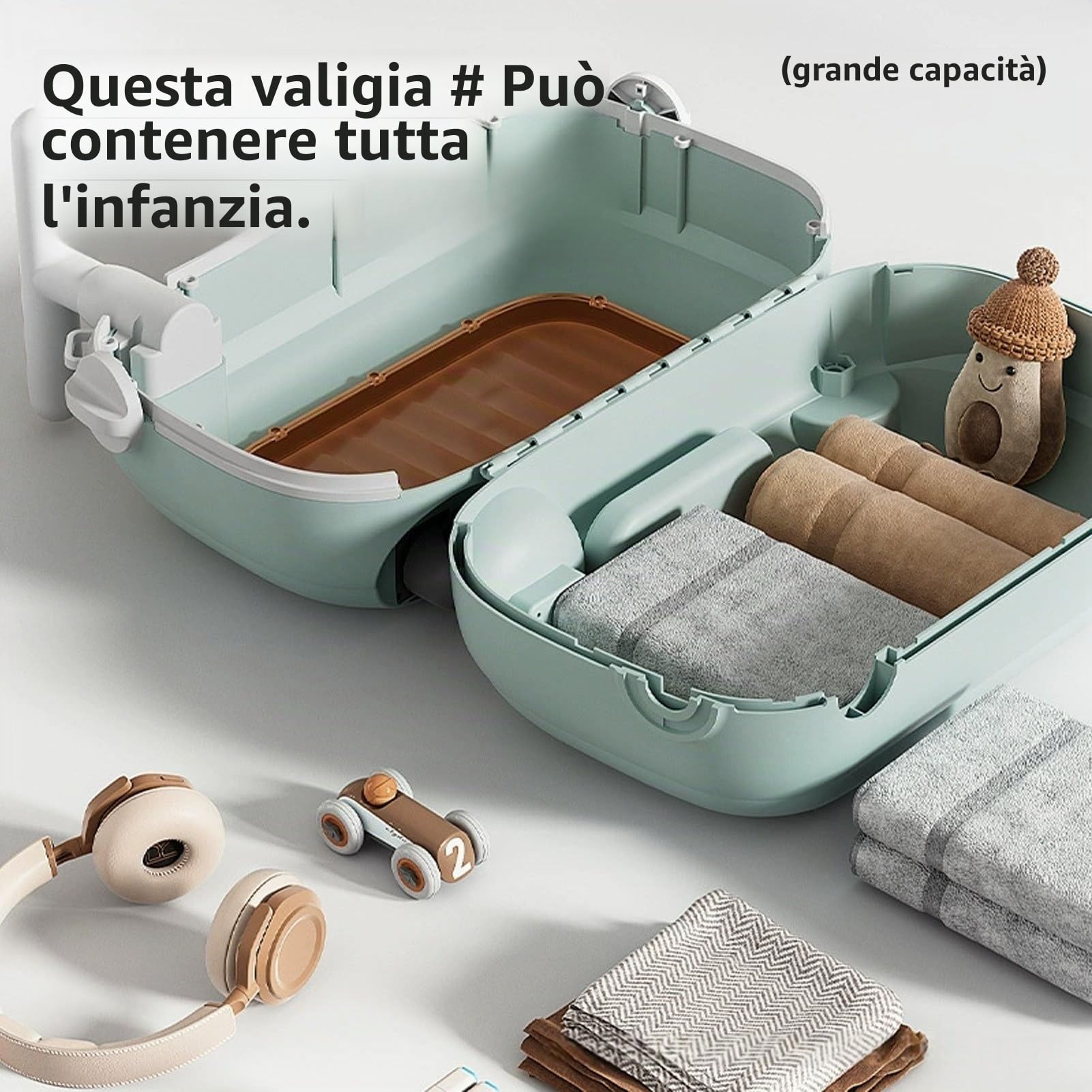 Fockety Valigia cavalcabile per bambini, bagaglio a mano pieghevole a 90 gradi con pedali e cinghia, grande capacità di carico 25 kg, valigia multifunzionale per bambini piccoli (BLUE)