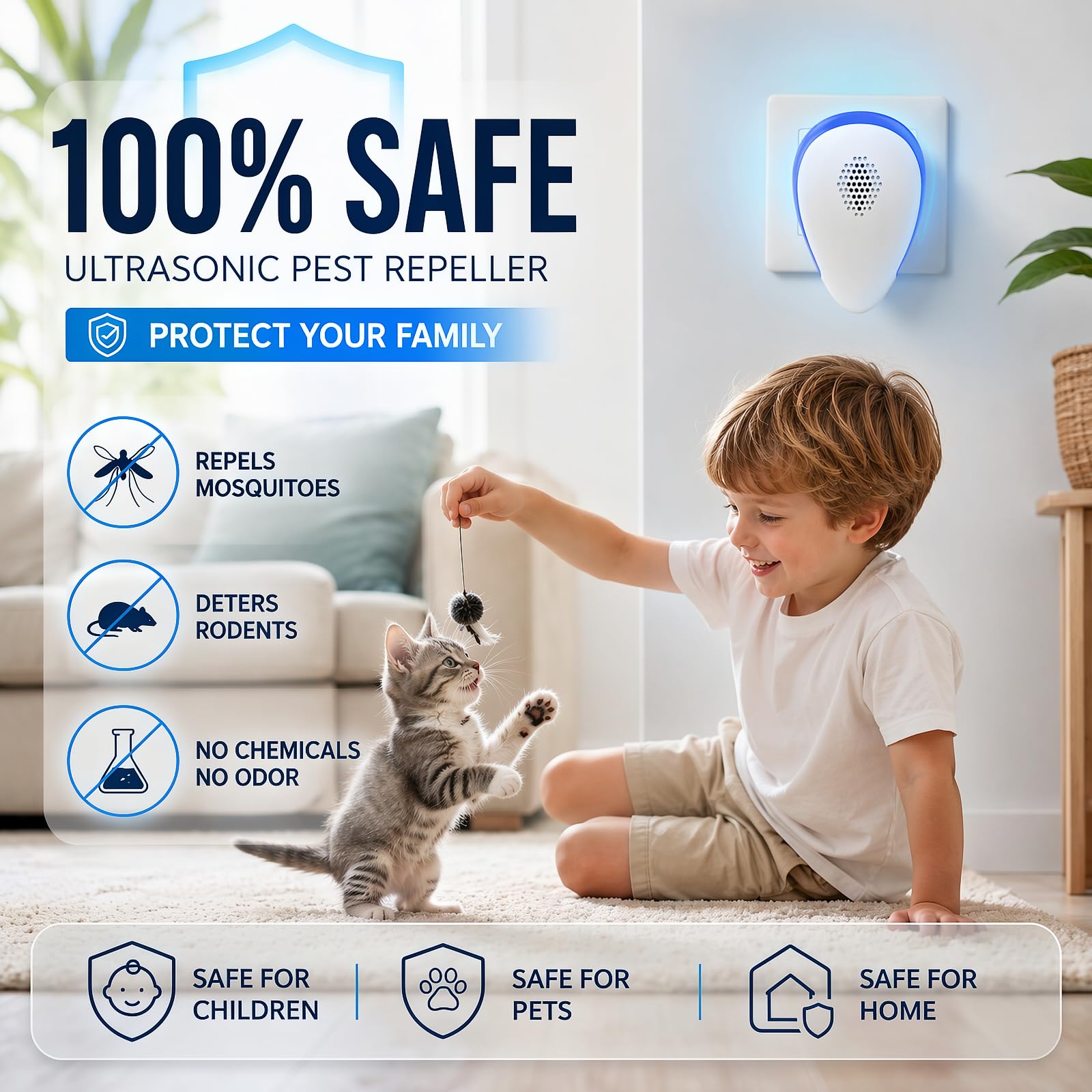 Repellente per parassiti a ultrasuoni per interni, dispositivo elettronico per topi, roditori, ragni, scarafaggi e insetti, repellente elettronico per casa, cucina, garage, ufficio, confezione da 6