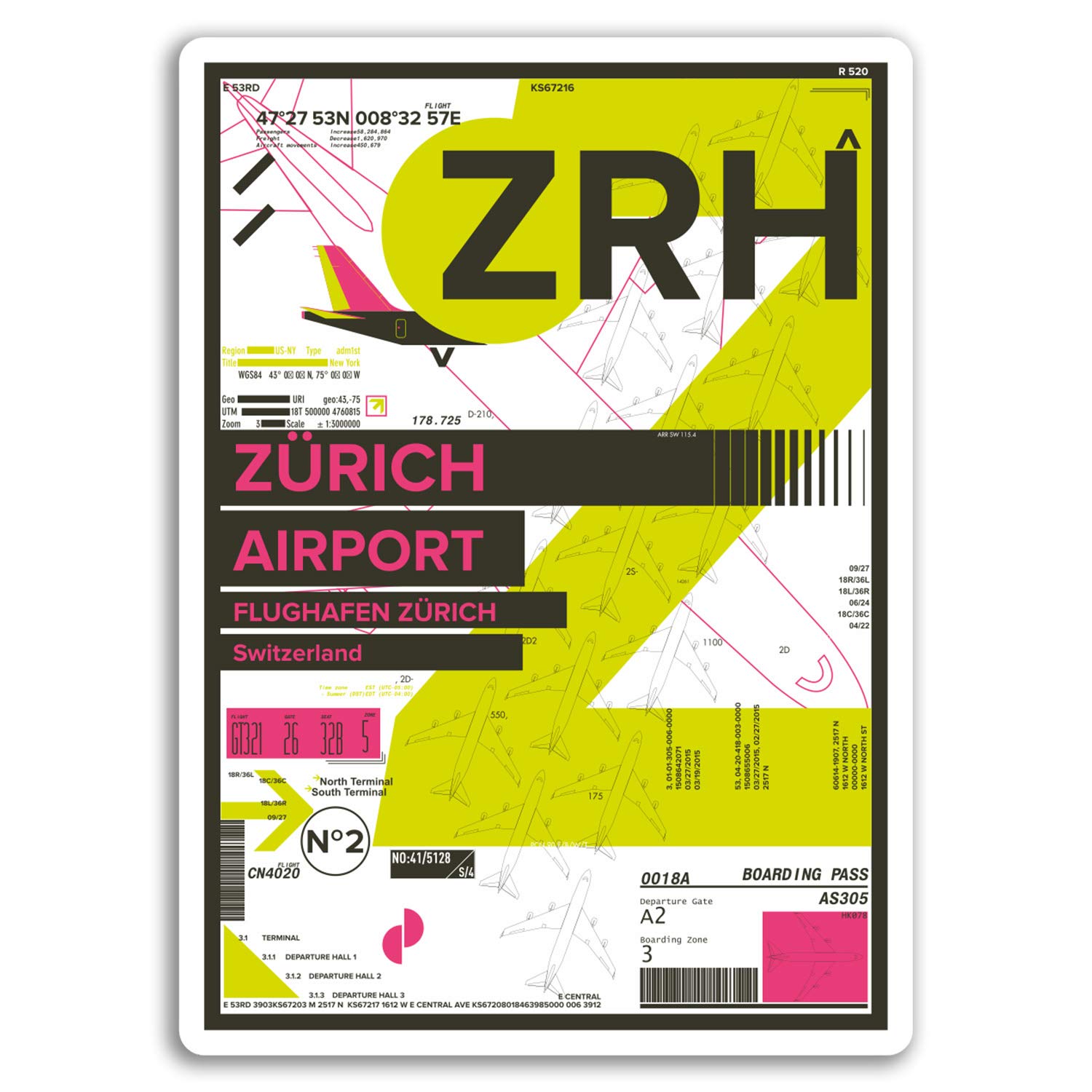 Destinationvinyl Multi 2 X 10Cm Zrh Zurich Airport Vinyl Stickers - Switzerland Travel Sticker #17410 (10Cm Tall)