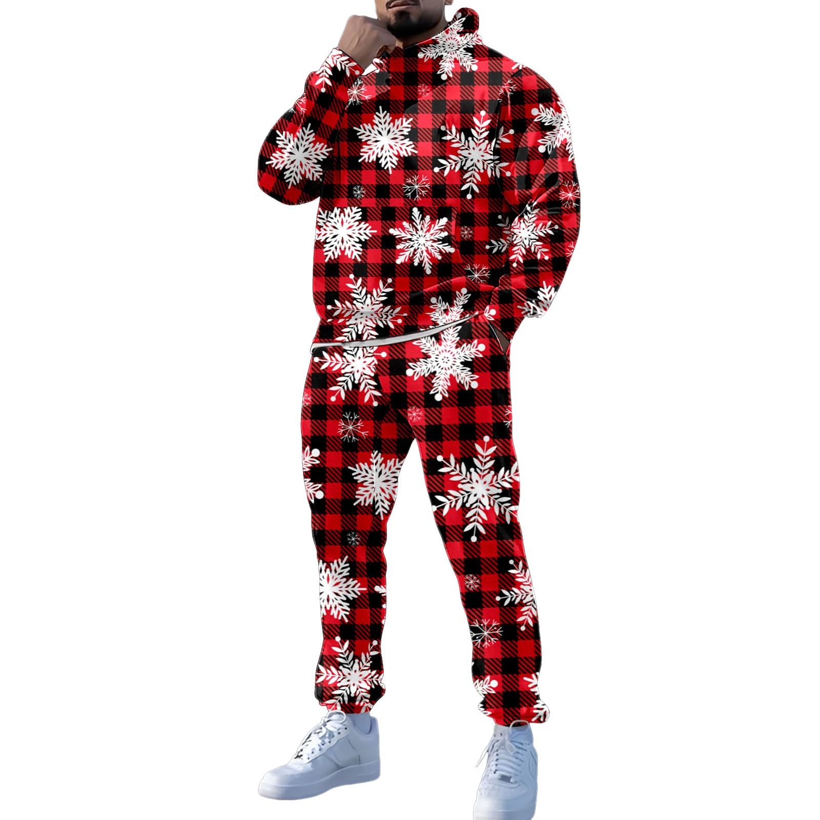 Generisch Maglione natalizio da uomo, set di 2 pezzi, set di magliette abbinate, tuta da allenamento, in due pezzi, comoda felpa con cappuccio