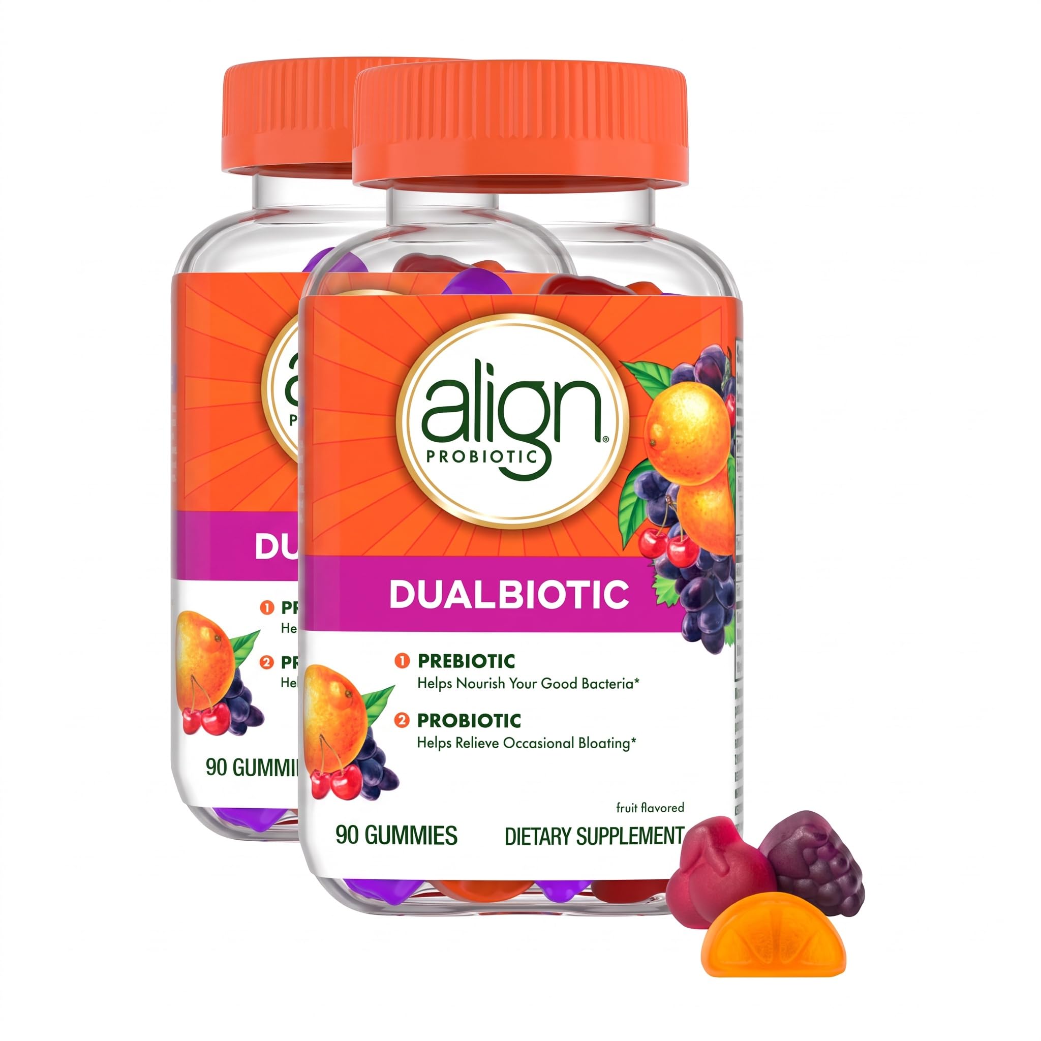 Align Dualbiotic, Prebiotics and Probiotics for Women and Men, Probiotics for Digestive Health, Prebiotics Help Nourish Good Bacteria, Natural Fruit Flavors, 90 Probiotic Gummies — Amazon image 8