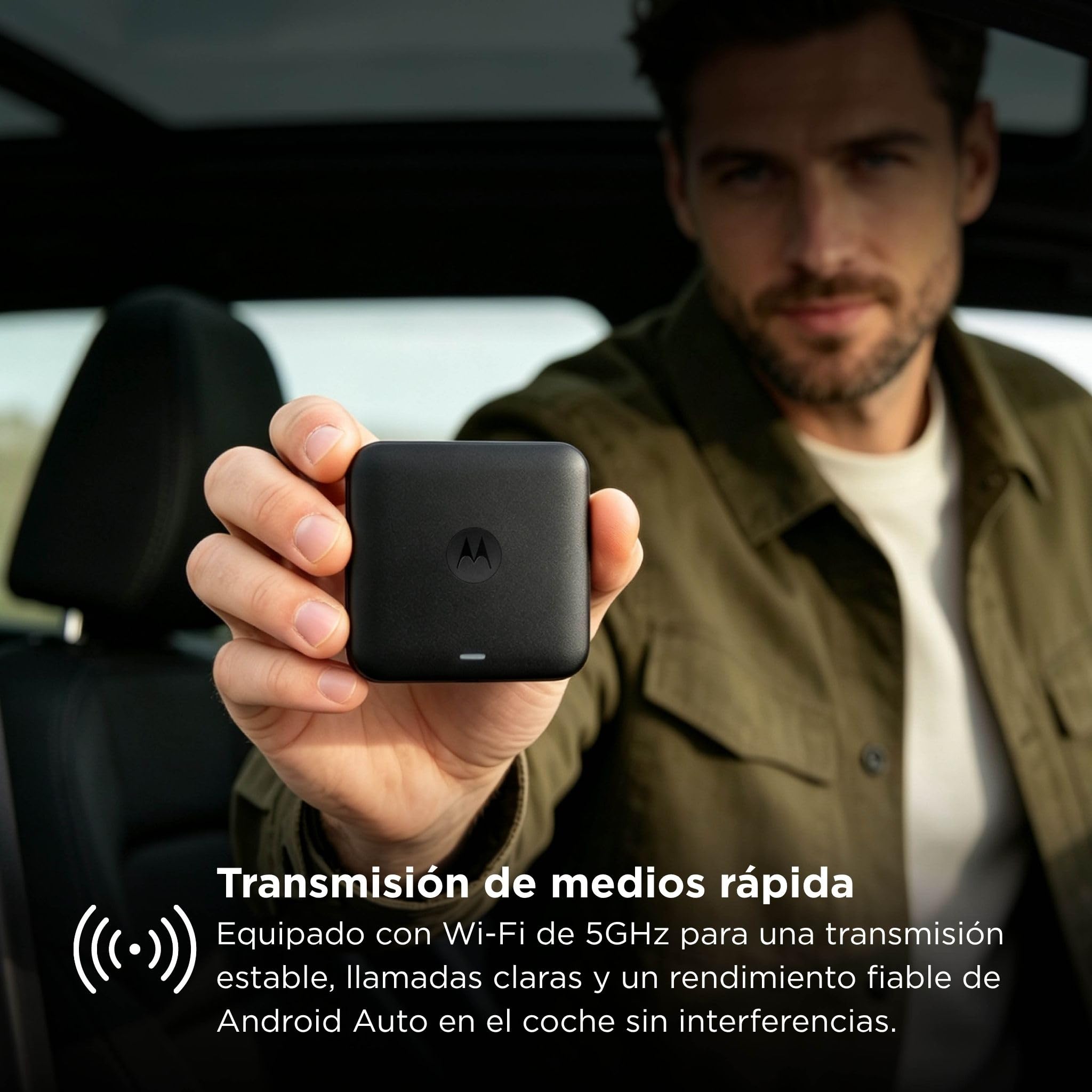Motorola Drive MA2 Adaptador Inalámbrico Android Auto – Desarrollado por Google | Wi-Fi 5 GHz | Conexión Automática Bluetooth | USB-A y USB-C | Multipunto