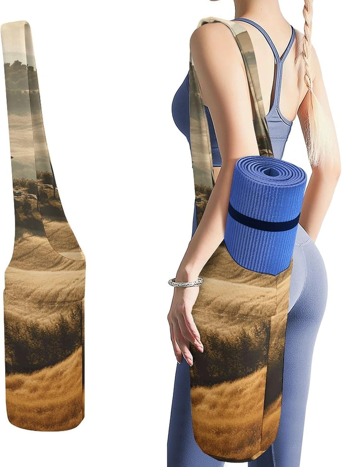 View of Typical Tuscany Landscape Yoga Mat Bag Yoga Backpack Multi Pocket Exercise Yoga Mat Carrier Multi-Functional Storage Bag for Pilates Beach Travel And Everyday Use