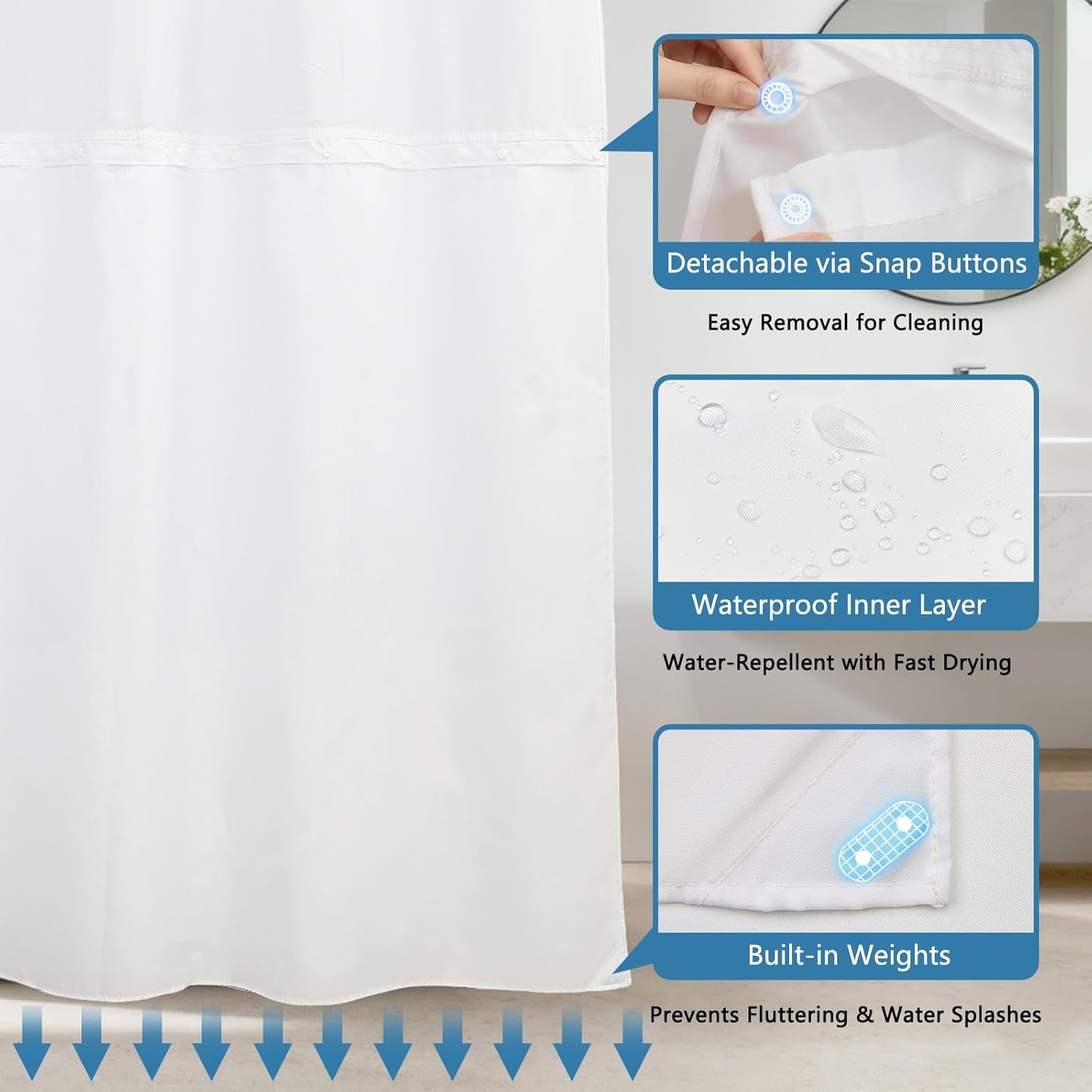 Ocean Theme No Hook Shower Curtain with Snap in Liner, Double-Layer Waterproof Shower Curtains with Mesh Top Window and Weighted Hem, Starfish Coastal Shower Curtain for Bathroom Decor, 71x74 Inches