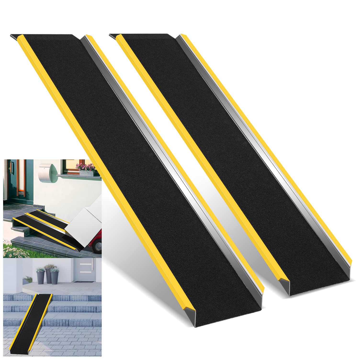Gimisgu 2 rampas de carga de 118 cm, rampa de carga de aluminio, 600 kg, rampa de carga antideslizante con adhesivo de advertencia amarillo, rampa de remolque para quads, cortacésped de motocicleta