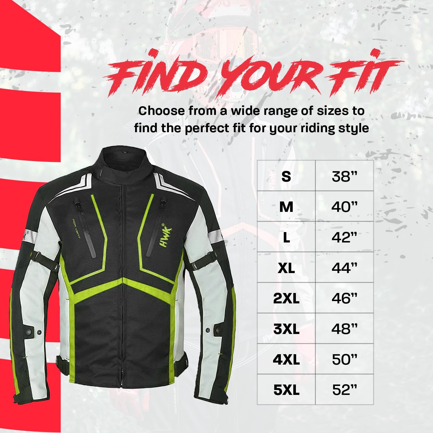 HWK Scorpion Motorcycle Jacket for Men & Women, Motorcycle Gear with Body Armor Foam Padding and Breathable Cordura Fabric, Reflective Motor Bike Jacket for Improved Visibility - Hi-Vis Green, Large - Image 5