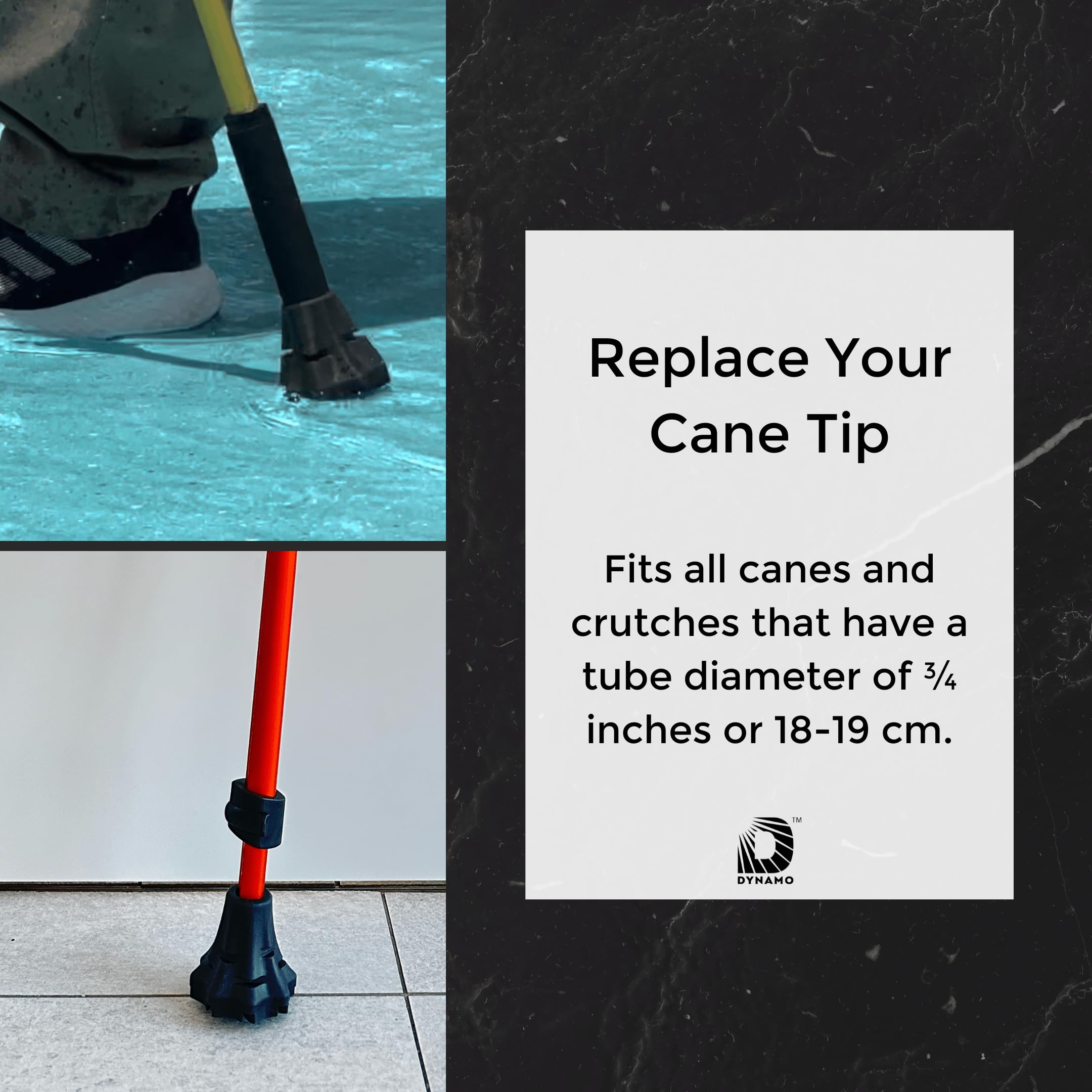 Dynamo Cane Tip Replacement - Enhanced Stability & Safety - HSA/FSA Eligible - Easy Install Walking Cane Rubber Tip - Ideal for Walking Canes and Walking Sticks - (Purple)