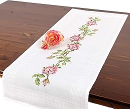 Kit de broderie ROSES, chemin de table, kit complet avec nappe pré-dessinée à broder, kit de broderie avec patron de broderie pour adulte, broderie au point de croix