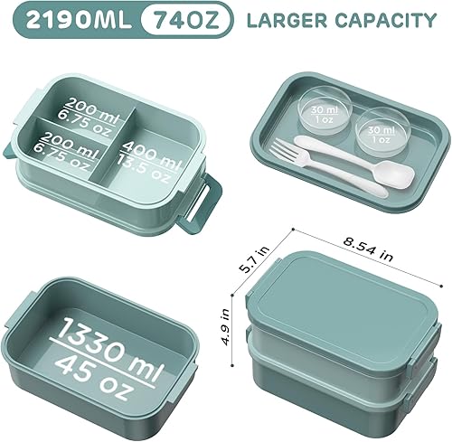 Miniatura 8 de DaCool Lonchera Bento para adultos, caja de almuerzo apilable todo en uno de 74 onzas para adultos, hombres, mujeres, adolescentes, a prueba de
