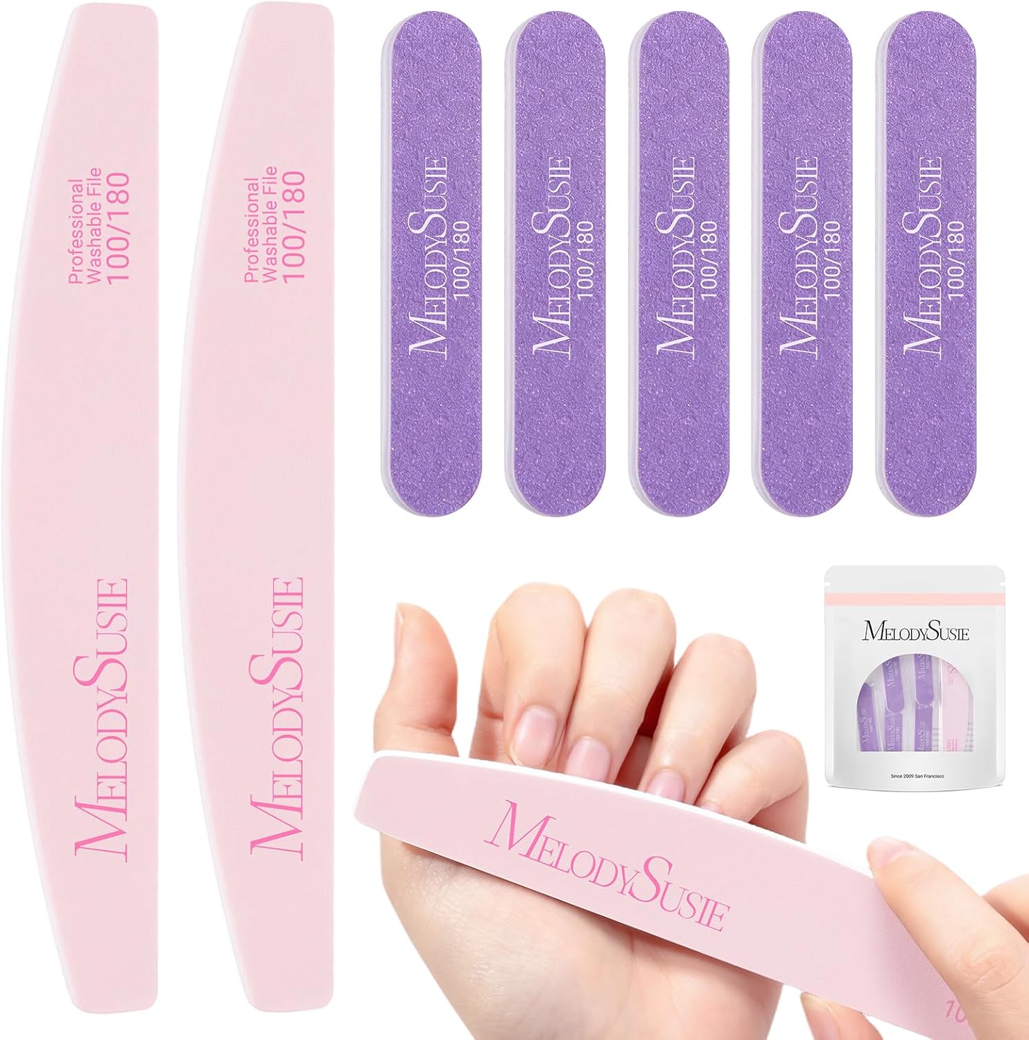 MelodySusie Professional Classic Nail Dust Collector with Powerful Suction and 7Pcs Double Sided 100/180 Grit Mixed-Shape Nail Files