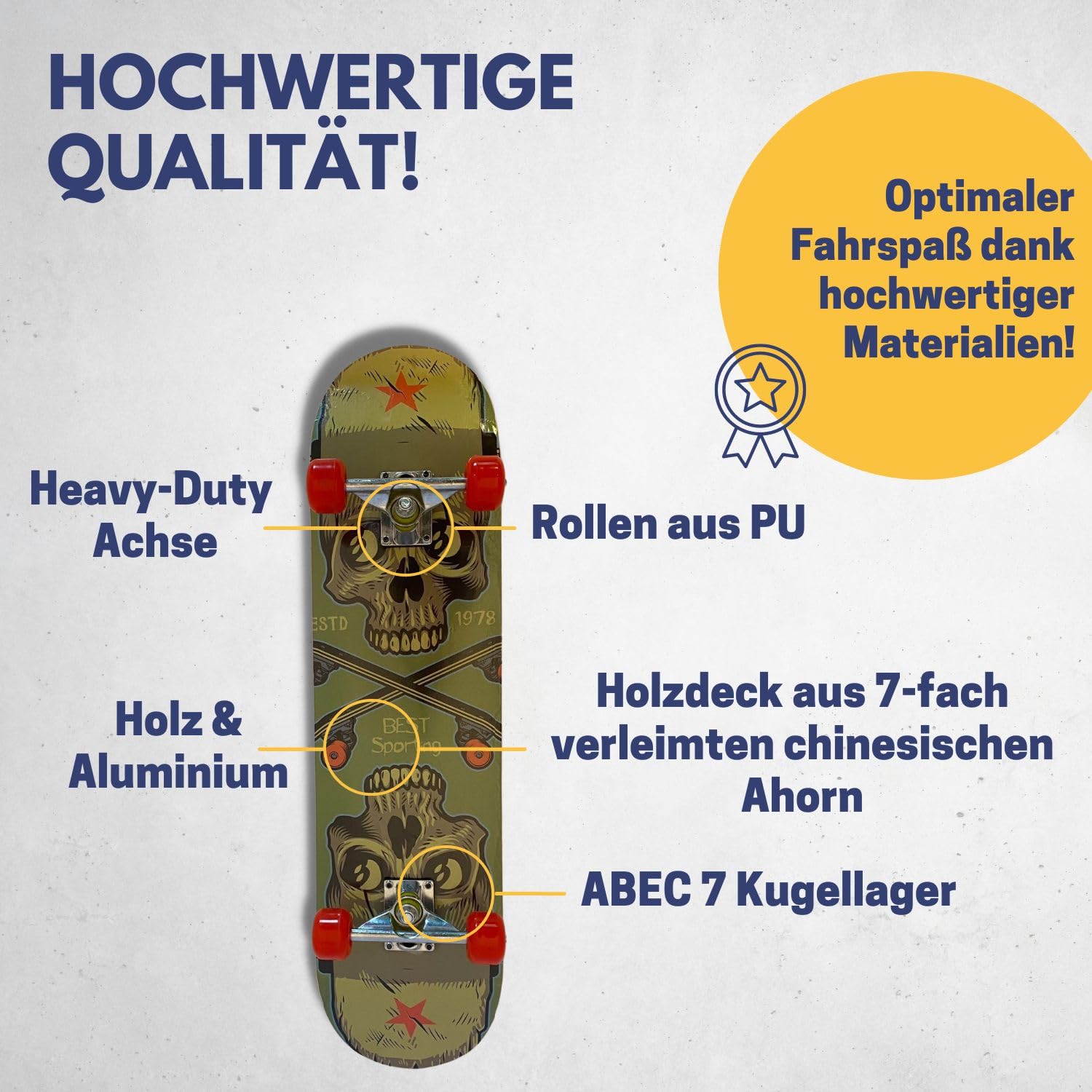 B Best Sporting Skateboard Erwachsene I 78,5 x 20,4 cm Skateboard Deck I ABEC 7 Kugellager I Hochwertige Skateboards aus Holz & Aluminium I Inkl. Tragetasche