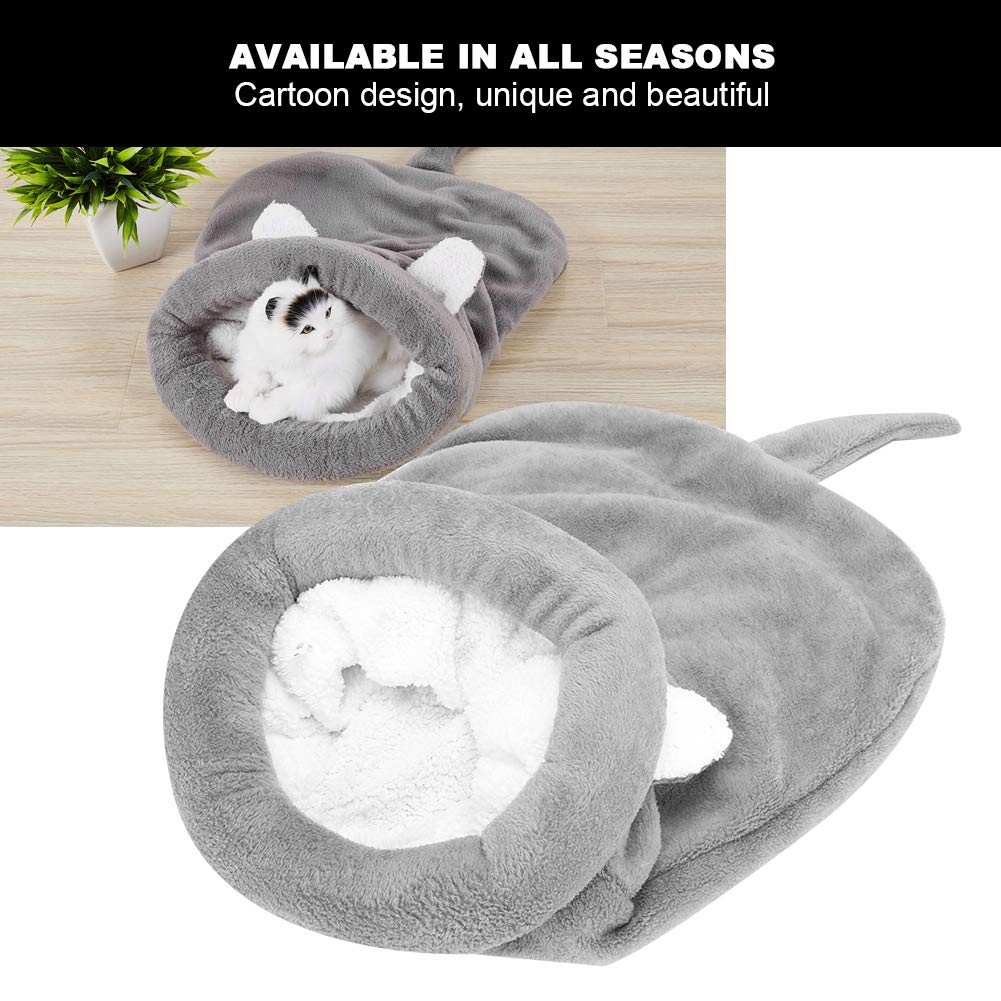 Cat Bed Cave Sleeping Bag, Soft Plush Cat Bed Calming Self Warming Cave Sleeping Bag Comfortable Puppy Cats Kennel (Gray)