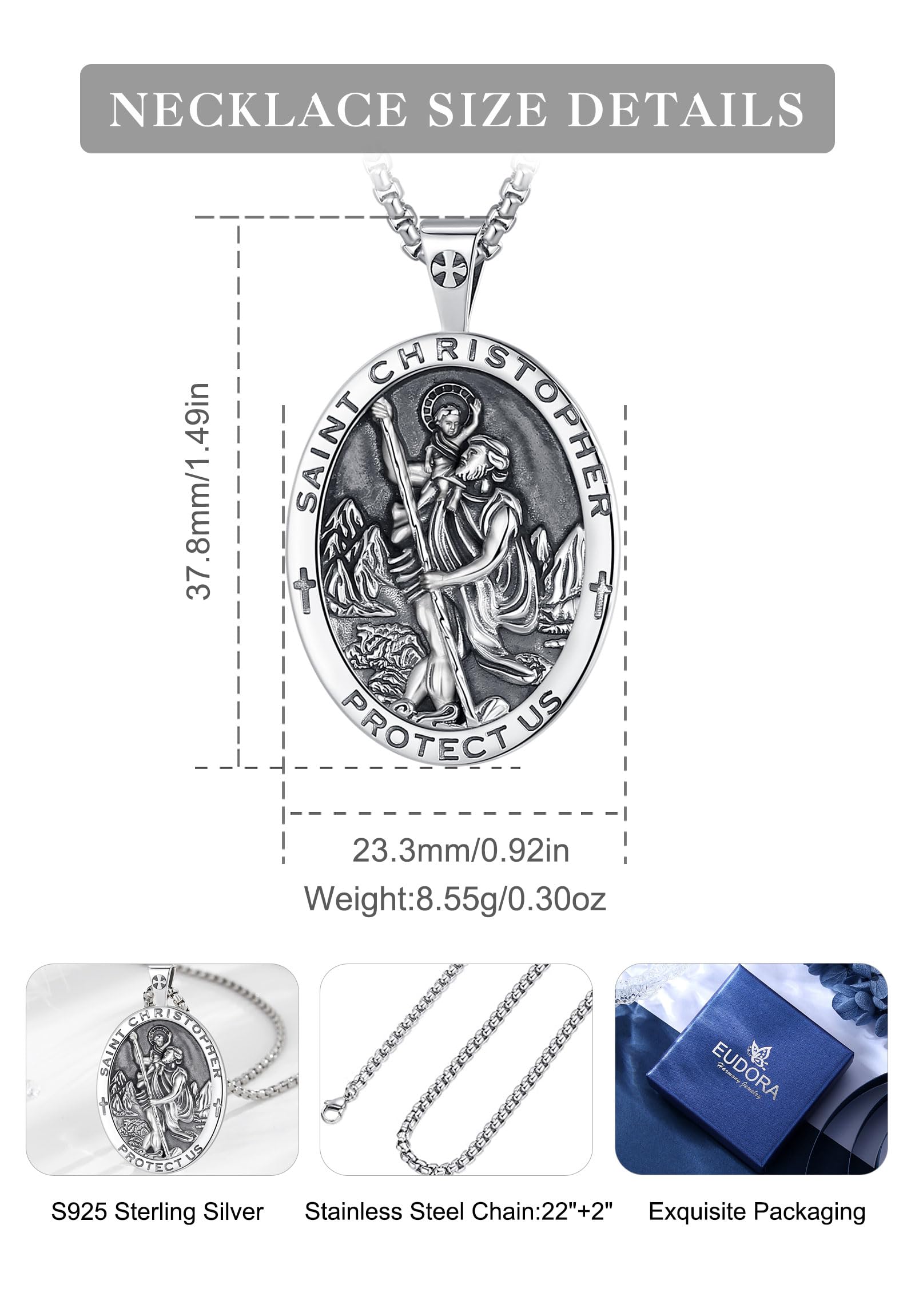 Srebro próby 925 St Christopher/St Michael/St Benedict/St Jude/Virgin Mary/St Gabriel/St Gabriel/St Anthony Naszyjnik dla mężczyzn i kobiet, ochrona religii, amulet, wisiorek,