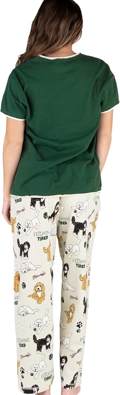Lazy One Women's Pajama Set, Short Sleeves with Cute Prints, Relaxed Fit, Dog and Cat Prints - Image 2