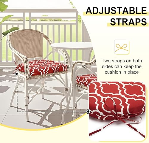 Miniatura 4 de downluxe - Juego de 4 cojines cuadrados impermeables para sillas de exterior y muebles de patio, con correas, de espuma viscoelástica, para asiento