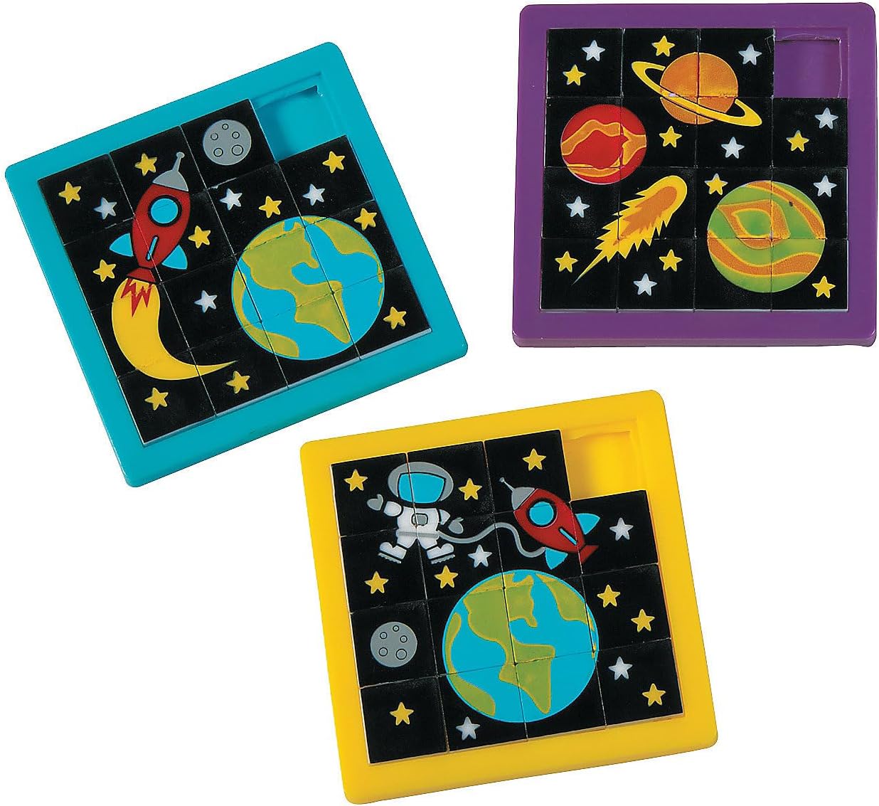 Fun Express Space Slide Puzzles - VBS Vacation Bible School Supplies/Decor Toys - 12 Pieces