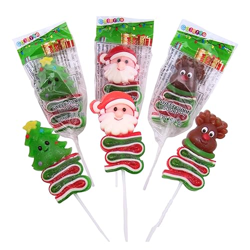 Paletas de gomitas ácidas de personaje navideño, paquete de 3, diseños surtidos, relleno perfecto para calcetines, 1.23 onzas