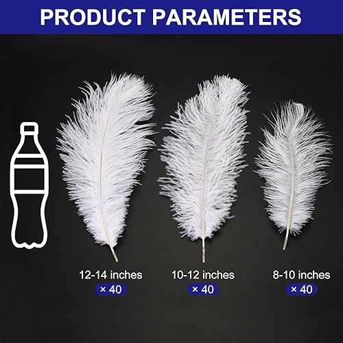Miniatura 9 de PATIKIL 120 plumas naturales de avestruz negroblanco para centros de mesa de boda, arreglos florales y decoración del hogar (negro)