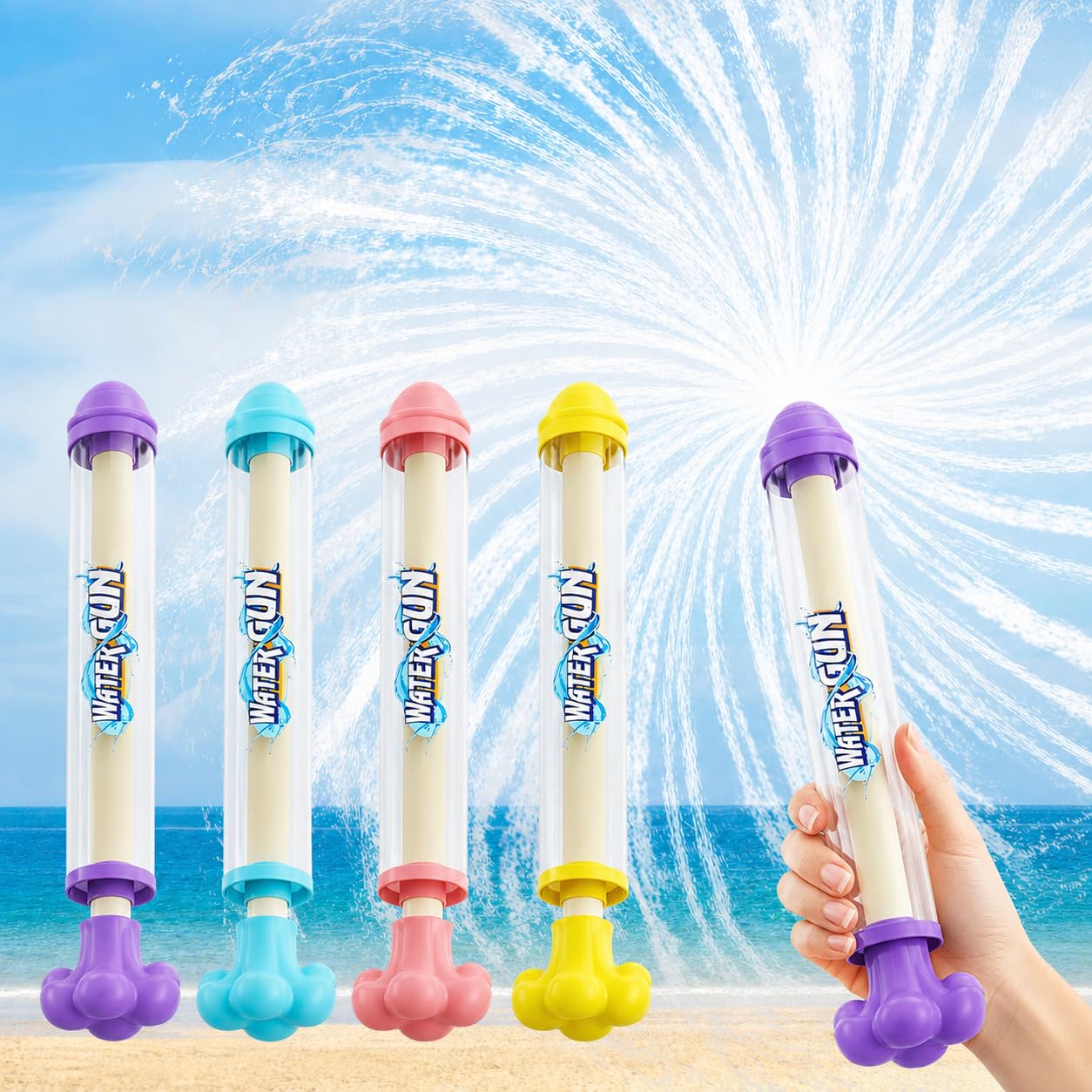 4PCS Firework Water Gun Kids Adults Pull Out Water Squirter Pool Beach Toy