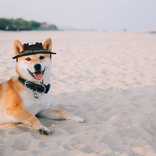 Miniatura 9 de YAODHAOD Gorra de princesa de ala redonda para mascotas, gorra de protección solar porosa transpirable con agujeros para las orejas y correa