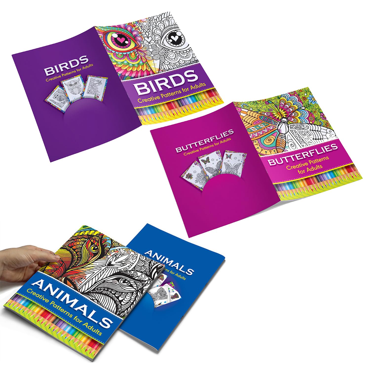 BoAn 3 Pack Adult Coloring Books,Animal Butterfly Castle Patterns,Coloring Books for Adults Relaxation,Gift for Women,Men