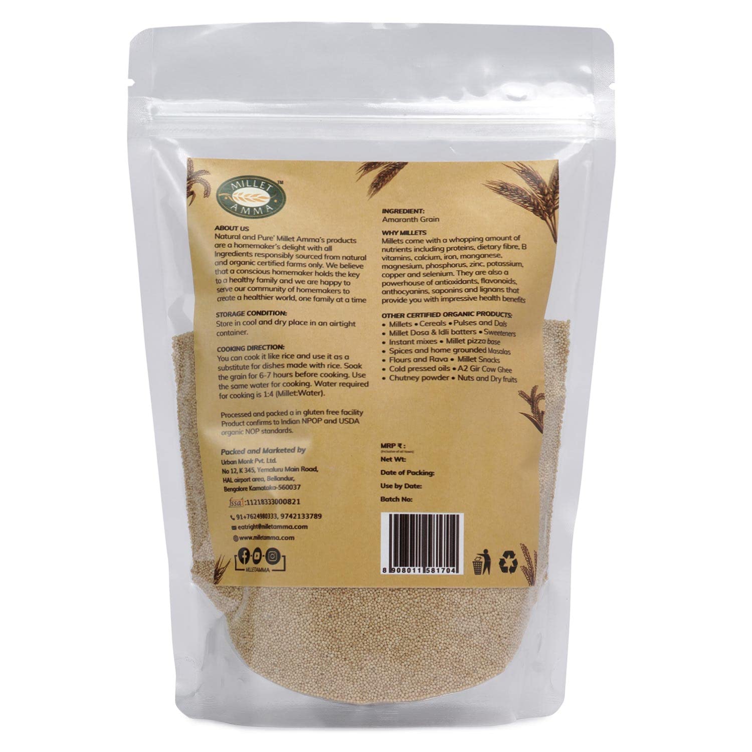 Millet Amma Organic Amaranth Grain 1kg | Unpolished, High in Protein & Fibre - Gluten Free & Vegan - Image 3 thumbnail