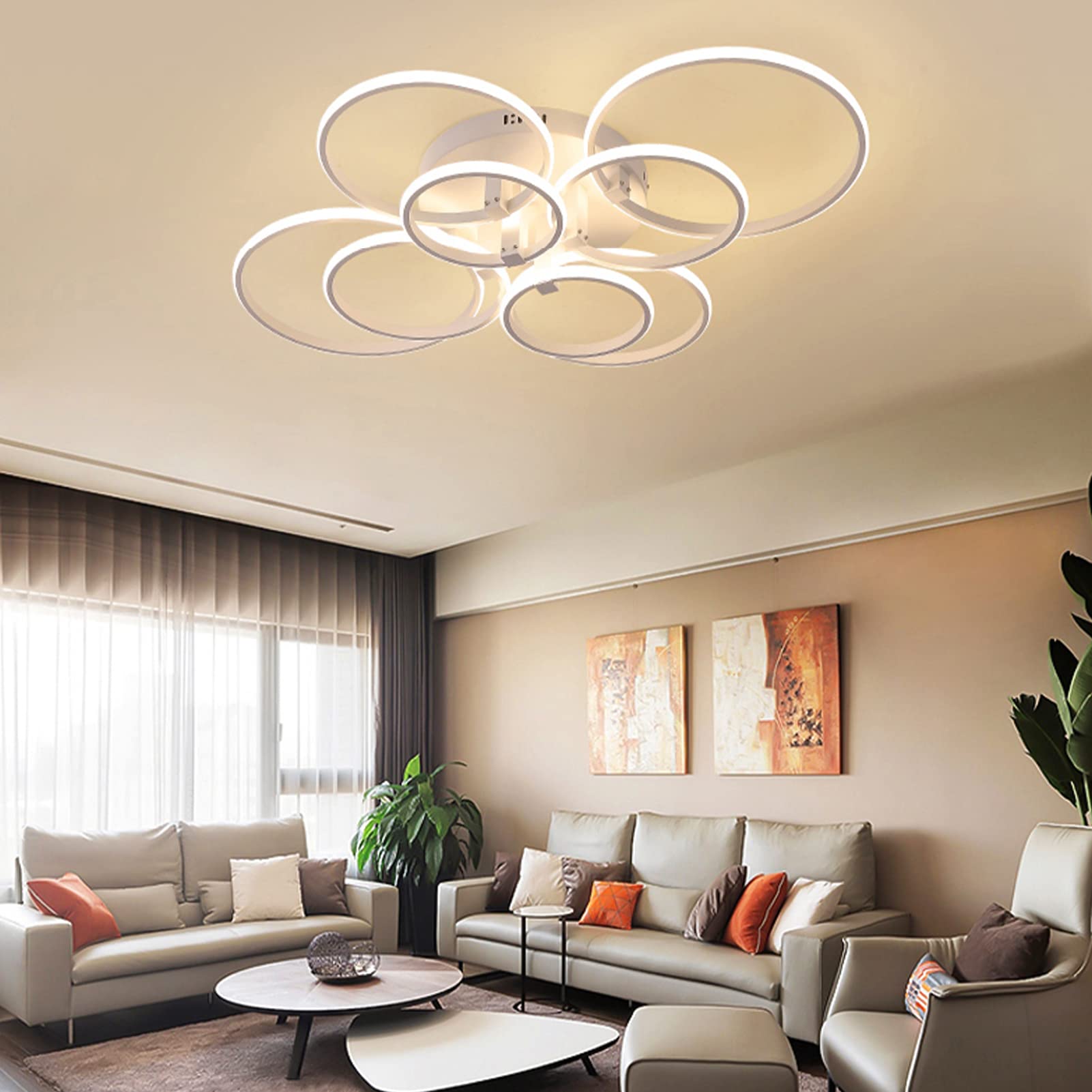 Plafonnier LED moderne 8 cercles de style lustre semi-encastré haut de gamme
