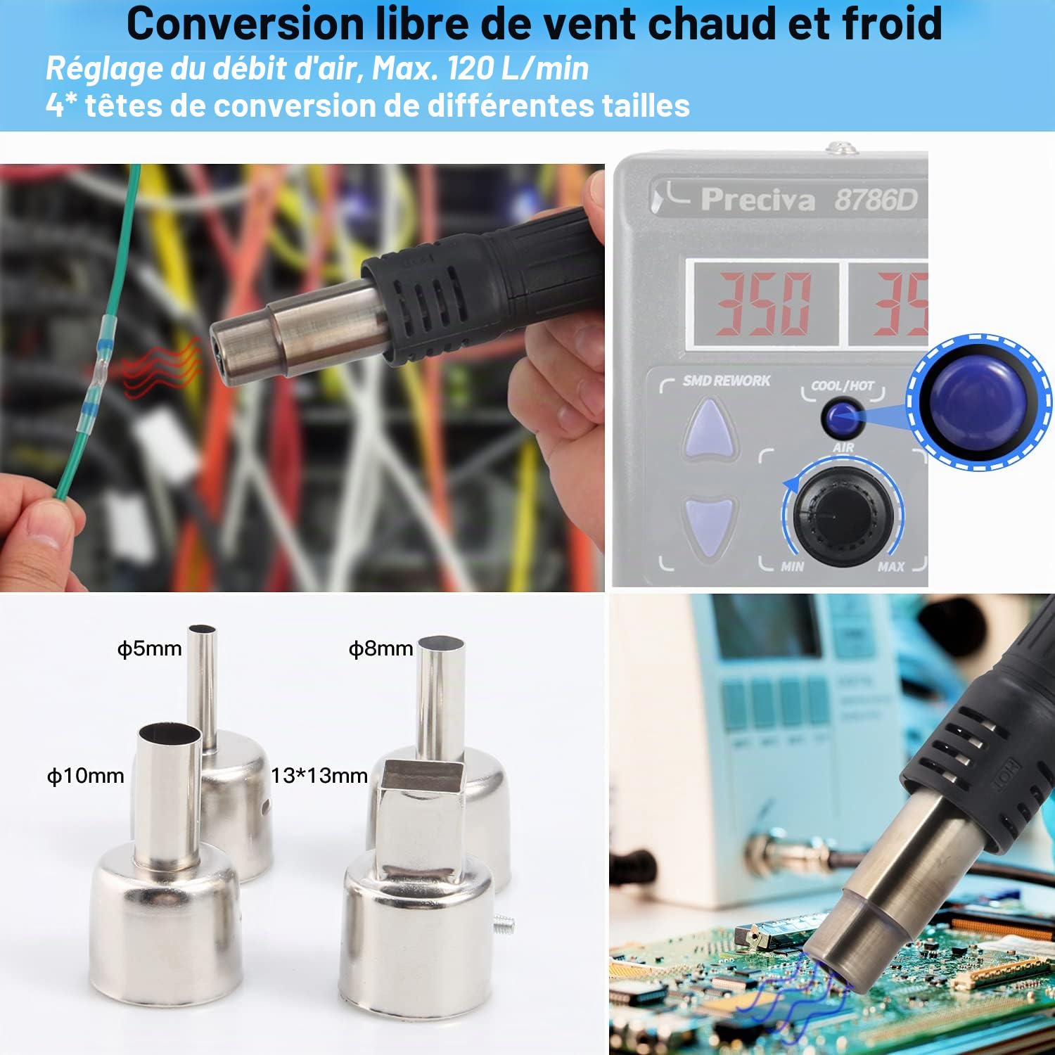 Preciva 2 en 1 Station de Soudage et de Fer à Souder à Air Chaud, Stations de Fer à Souder avec ℉/℃, D'air Froid/Chaud, Correction de Température Numérique et Fonction de Veille(EUR)