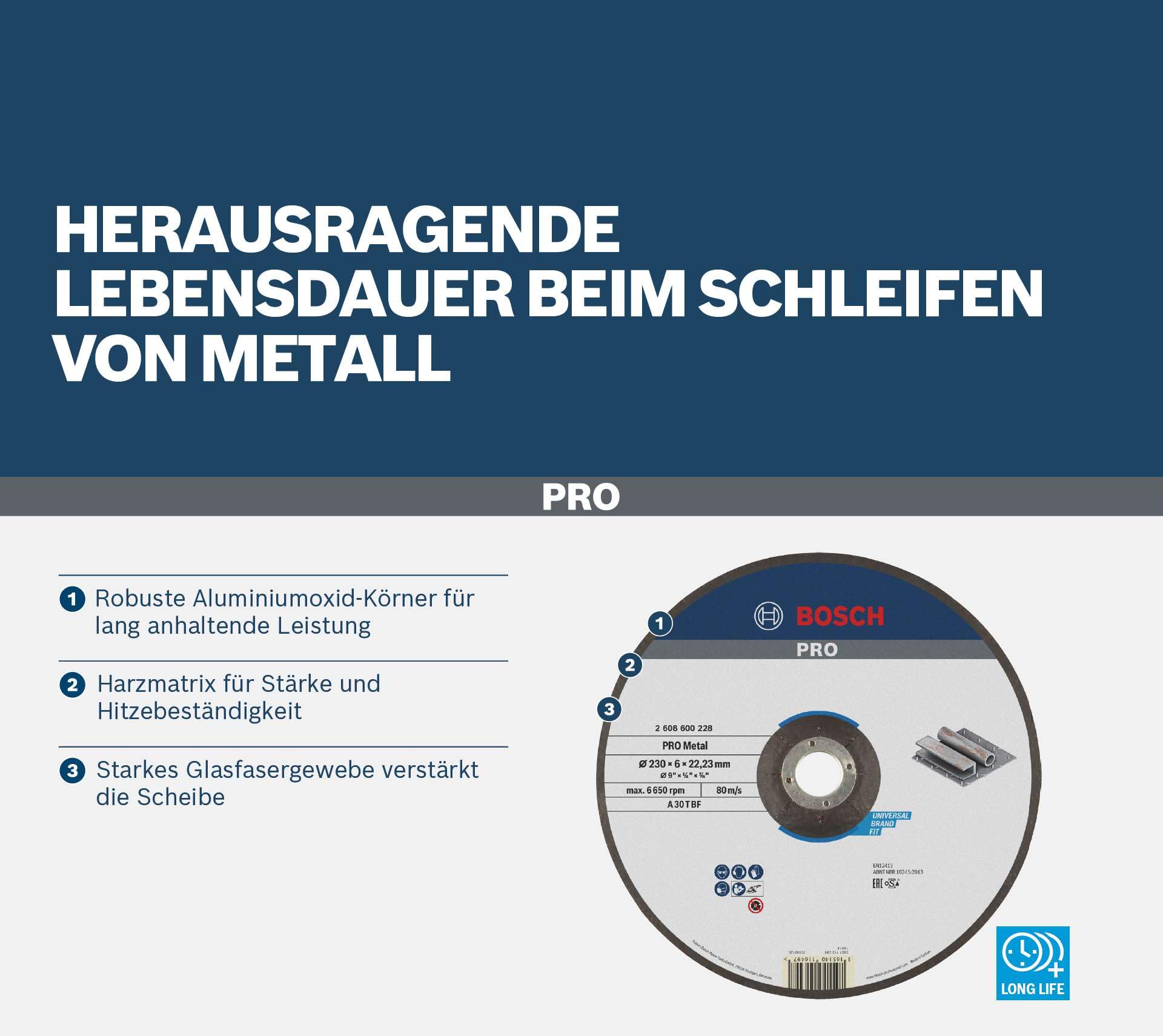 Bosch 1 x PRO Metal Longlife tarcza szlifierska do dużych szlifierek kątowych i otwór 22,23 mm (do stali, Ø 180 mm, profesjonalne akcesoria, duża szlifierka kątowa)