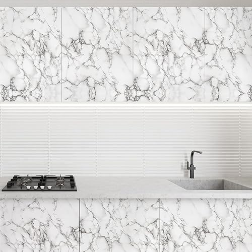 Miniatura 6 de Decoroom Papel de contacto de mármol blanco y gris, autoadhesivo, extraíble, papel de contacto de mármol impermeable, granito para encimeras,