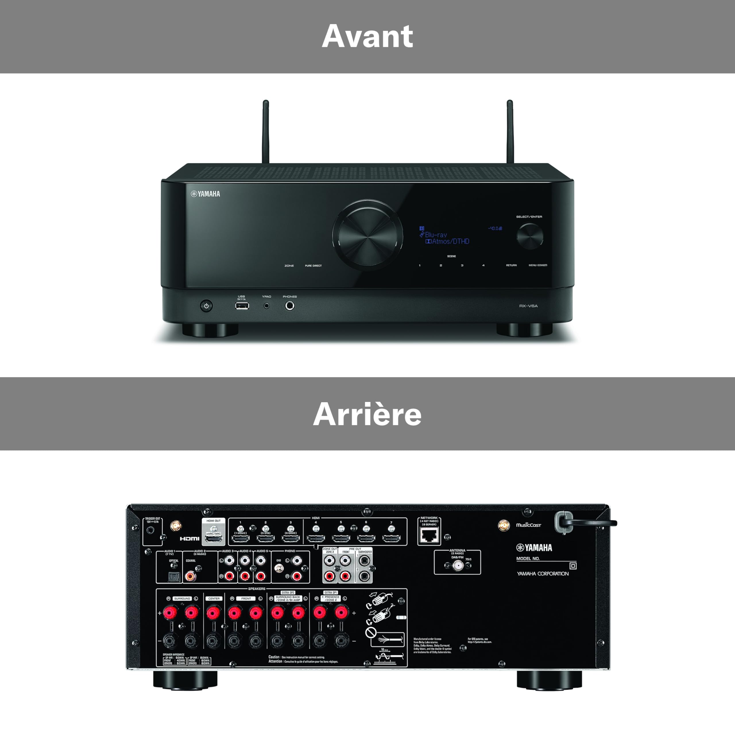 Yamaha RX-V6A Amplificateur WiFi Dolby Atmos Height Virtualizer Home Cinéma 7.2