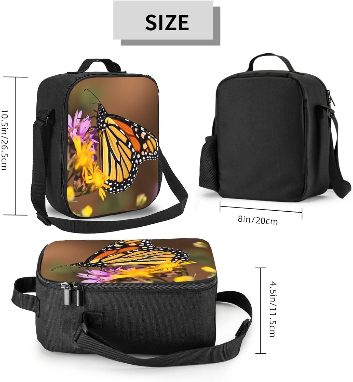 Monarch Butterfly Lunch Box for Women Men Insulated Lunch Bag Reusable Lunch Tote Bags for Work Office Travel image 2