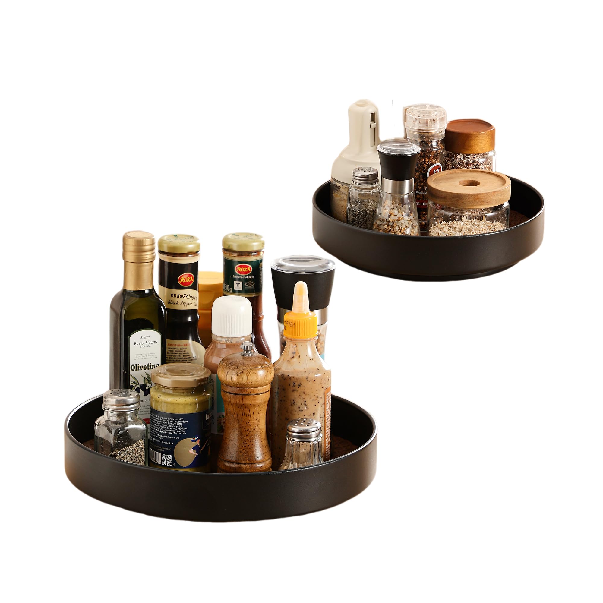 Plateau tournant Lazy Susan antidérapant, pivotant à 360 degrés, noir avec surface texturée (noir, 25,4 cm + 30,5 cm)
