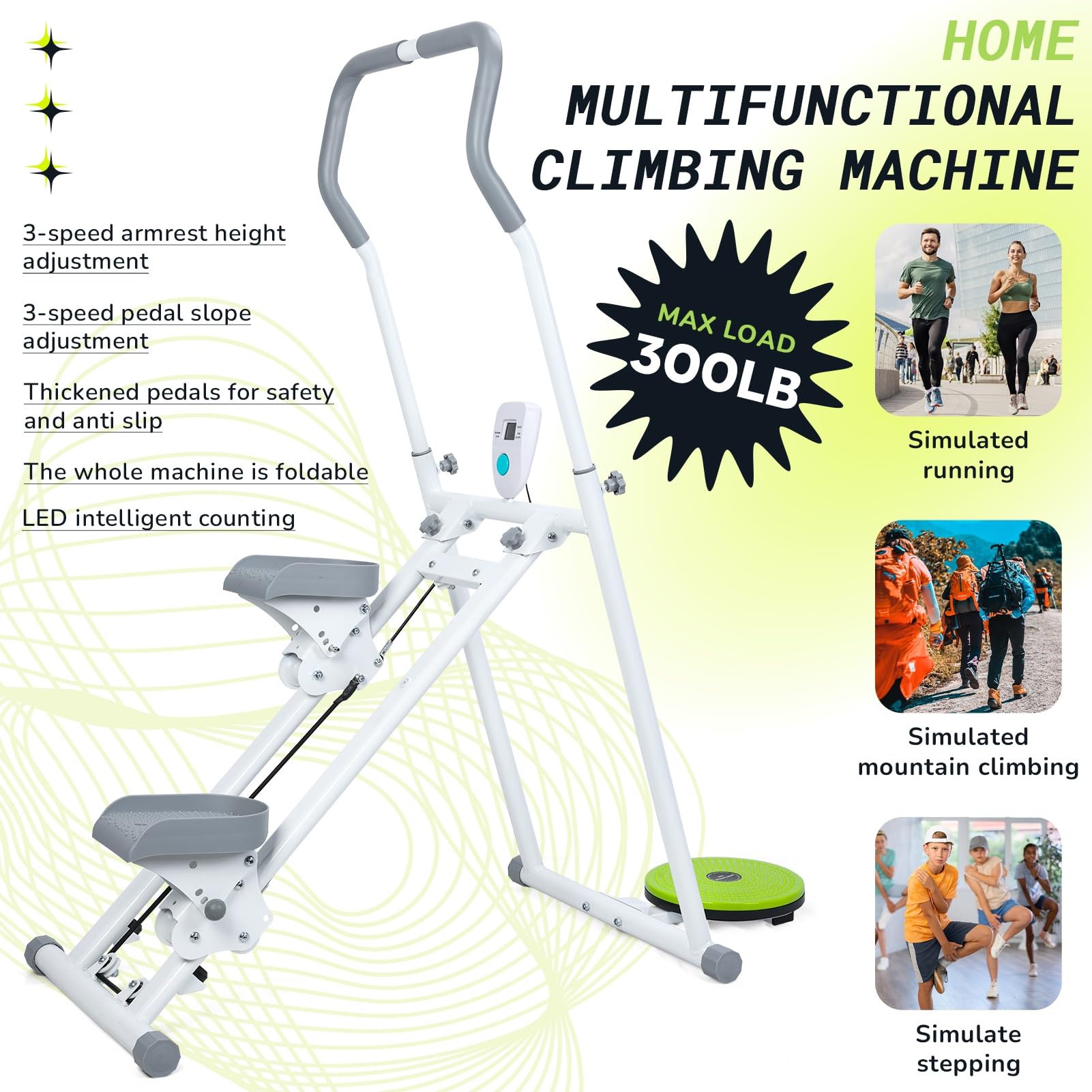Macchina stepper per scale, attrezzatura per esercizi a casa, scalatore verticale per allenamento cardio, macchina pieghevole, pedali e maniglie regolabili, macchina per la perdita di peso