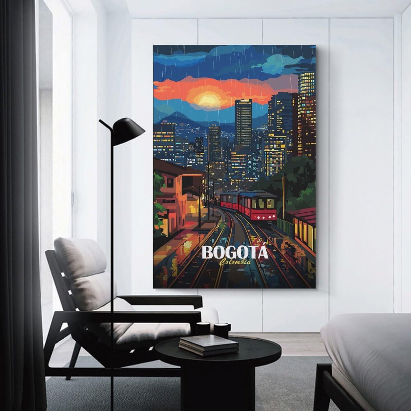 Junmoney Canvas Wall Art Bogota Colombia Cityscape Rainy Night, 20x30inch(50x75cm), for Corridors, Hallways Or Apartment Entries, Decorative Canvas Styling for Entry Areas